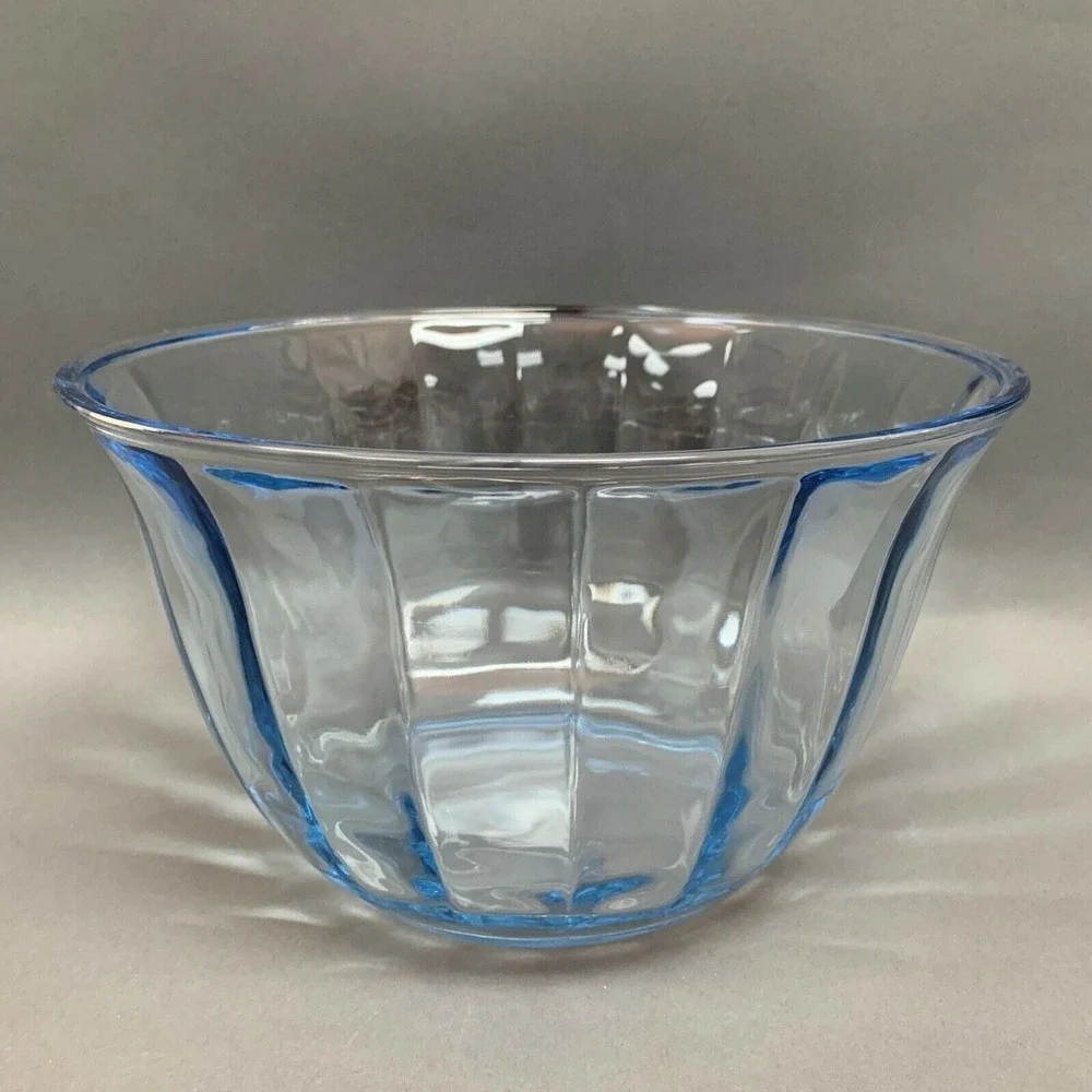 Tall‎ Serving Glass Bowl Light Blue Clear Panels 10